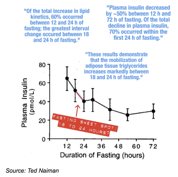Graph showing fasting sweet spot is between 18-24 hours