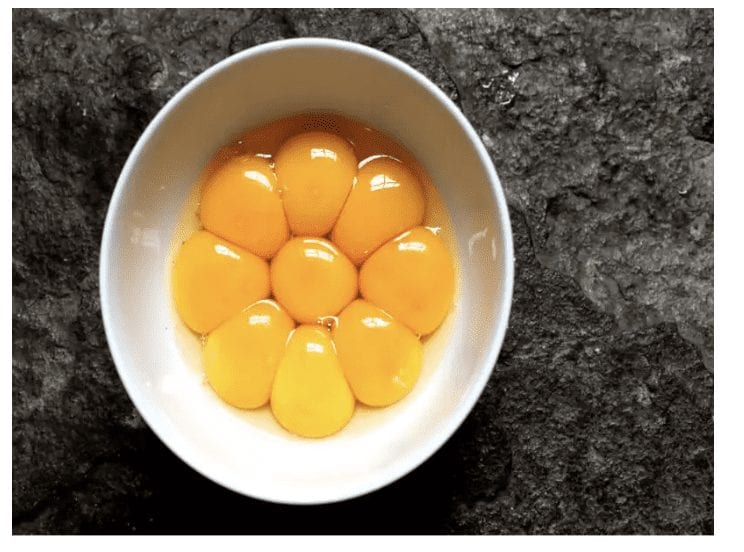 Multiple eggs on a bowl